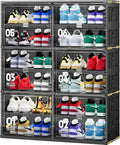 JEKO&JEKO 6-Tier Double-Column Foldable Shoe Storage Cabinet with Magnetic Doors, Large Collapsible Shoe Rack Organizer for Entryway, Fits Up to 24 Pairs, Black