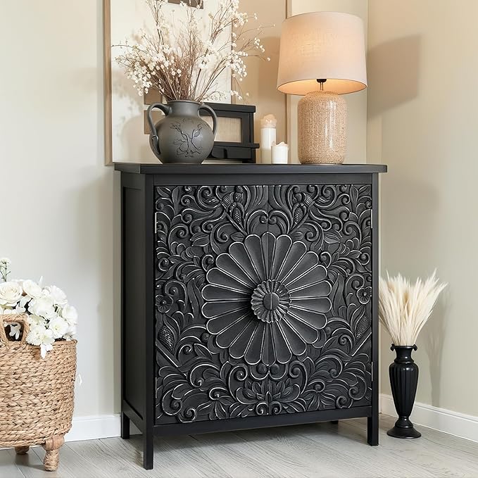 PHI VILLA Black Accent Cabinet with Doors, Small Buffet Sideboard Storage Cabinet, Entryway Cabinets