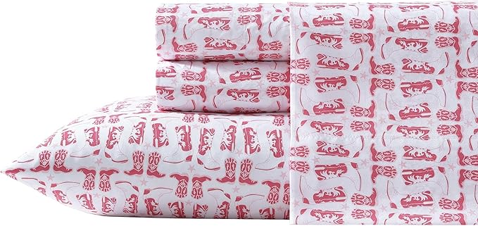 Wrangler - Twin Bed Sheets, Ultra-Soft & Lightweight Bedding with Matching Pillowcase, Lightweight Bed Set for All Season Comfort, Oeko-Tex Certified (Knockin Boots Pink)