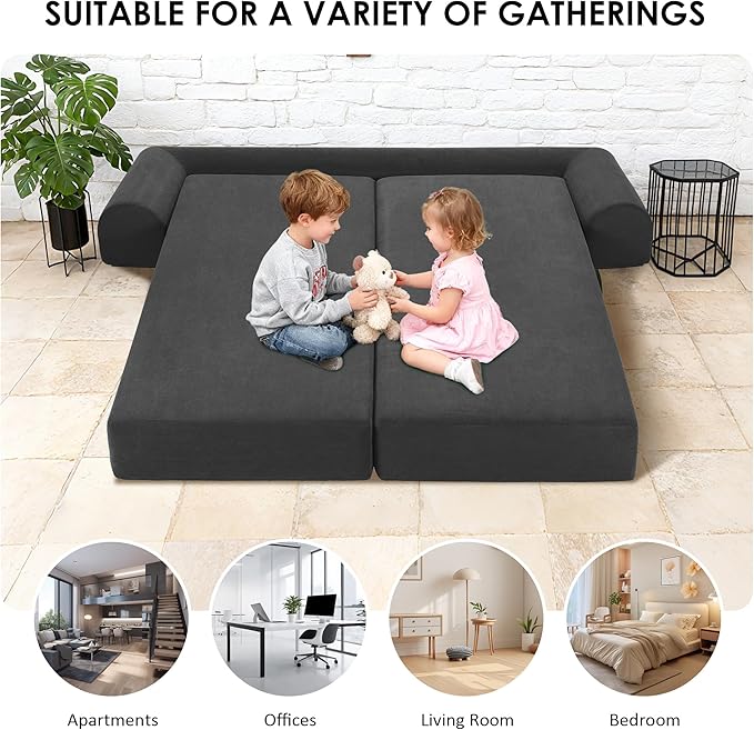 80" Convertible Sofa Bed, Corduroy Deep Seat Folding Pull Out Couch with Pillows, No Assembly Modern Boneless Couch Compression Sofa in Box, Floor Sofa with Storage Pocket for Living Room,Dark Grey