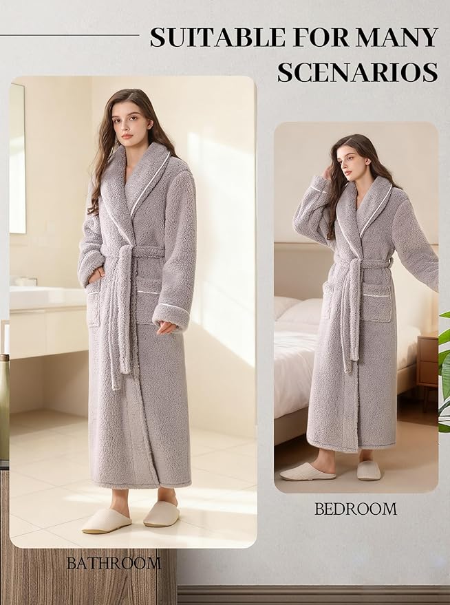 Hellomamma Long Bath Robe for Womens Plush Soft Fleece Bathrobes Nightgown Ladies Pajamas Sleepwear Housecoat