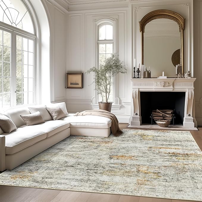 6x9 Area Rug for Living Room Washable 6x9 Non-Slip Modern Abstract Rugs for Bedroom Dinning Room Ultra-Thin Indoor Gray Rust