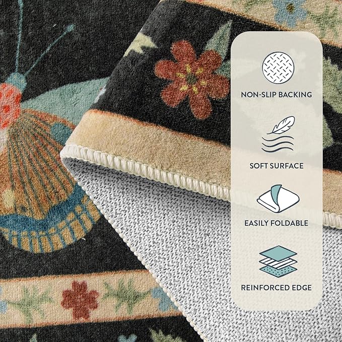 Lahome Insect Washable Rug, 2x3 Kitchen Rugs for Entryway Bathroom, Soft Door Mat Indoor Entrance Ultra-Thin, Small Non-Slip Throw Carpet for Bedroom Entry, Black