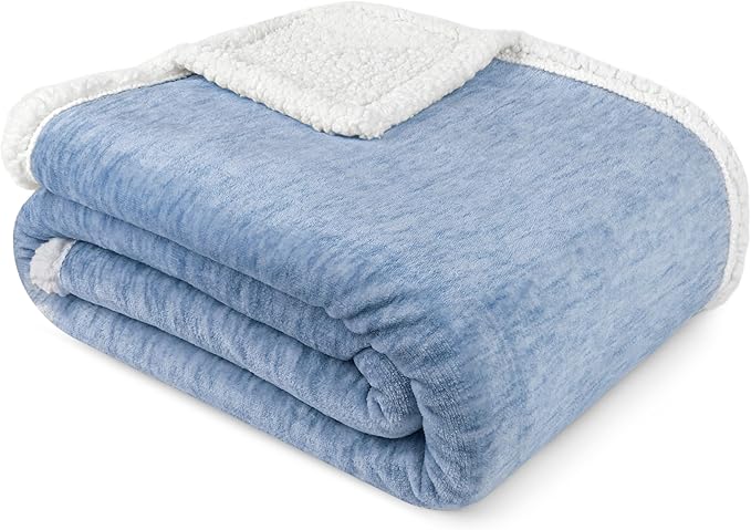 PAVILIA Melange Blue Sherpa Blanket Throw for Couch, Warm Soft Cozy Reversible Blanket Sofa Bed, Thick Plush Large Fleece Car Blanket, Decorative Home Room Decor Gifts Men Women, 50x60 Navy Blue