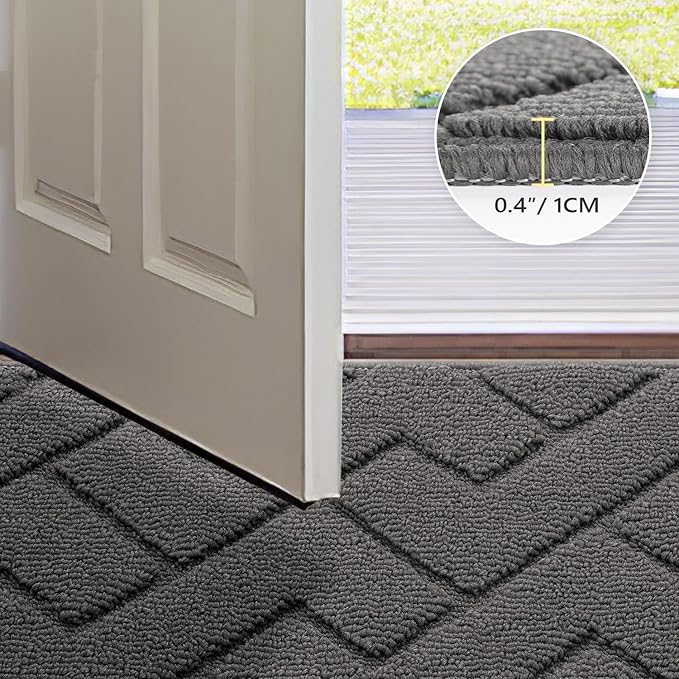 hicorfe Dirt Trapper Indoor Doormat,20"x31.5" Welcome Door mat,Non Slip Backing Washable Door Mats,Absorbent and Resistant Low-Profile Entrance Inside Floor Mat for Front Back Door and Entryway (Grey)
