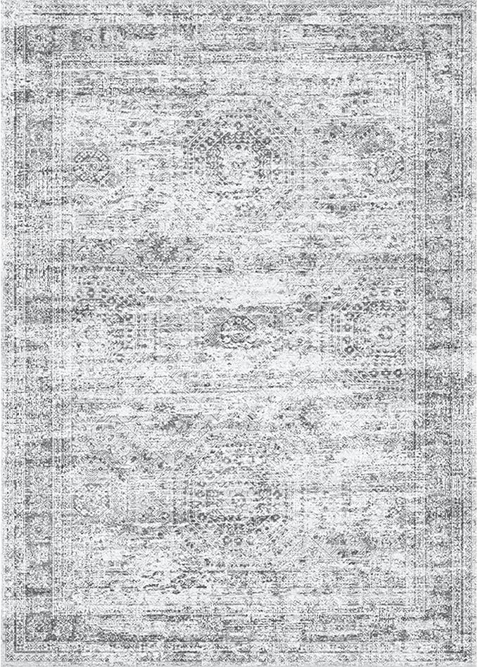 7x9 Area Rug for Living Room Washable Abstract Vintage Soft Thin Indoor Floor Non-Slip Carpet for Bedroom Dining Room Grey