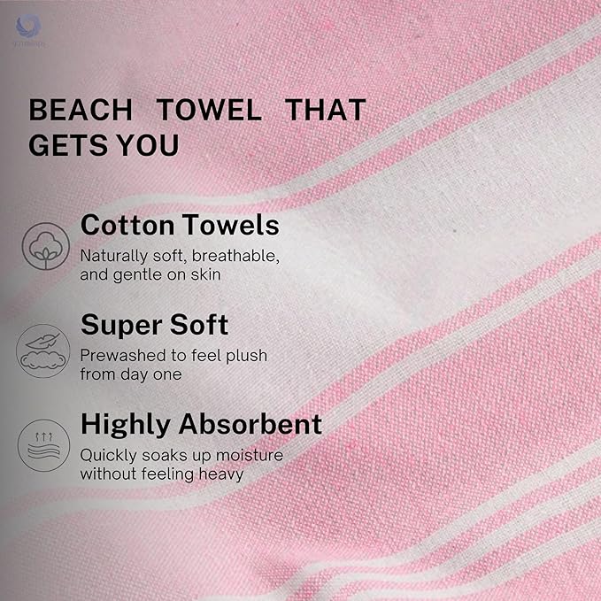 Cotton Turkish Beach Towel Towels Oversized 36"x72" Pool Absorbent Extra Large Quick Dry Sand Travel Towel (Pink, 2 Pack)