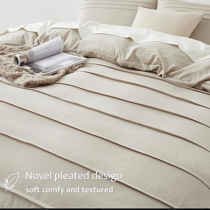 Oli Anderson Linen Grey Duvet Cover King Size - Pleated King Duvet Cover, 3PCS Soft and Breathable Textured Bedding Set with Zipper Closure (Linen, 104"×90")