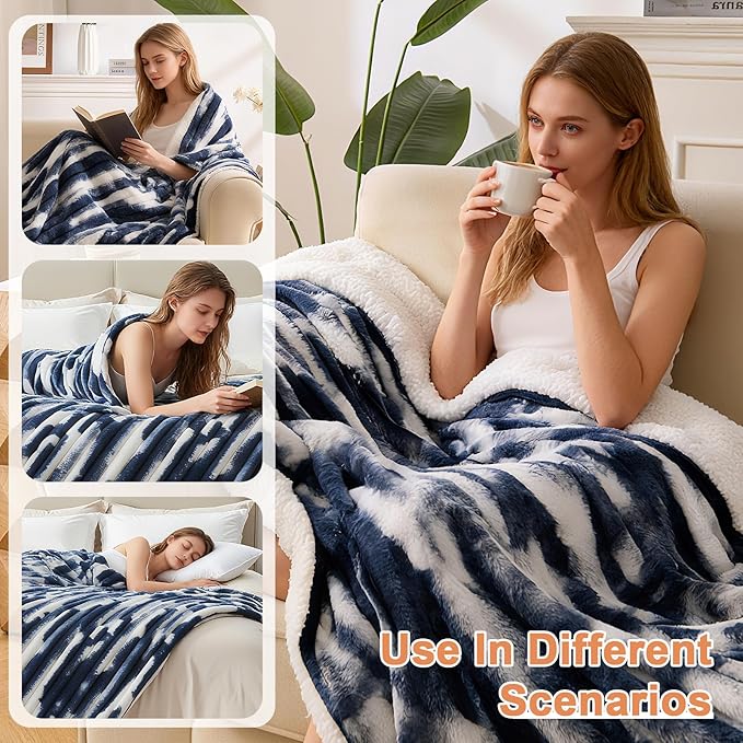 Heated Blanket Full - 72"x84" Fast Heating Bed Electric Blankets with 6 Heating Levels & 10 Hours Auto Off, Soft Ribbed Faux Fur Sherpa, Over-Heated Protection ETL, Navy Blue
