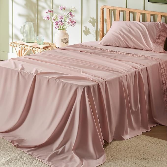 Bedsure Twin Sheets Set - 3 Pieces Soft Twin Bed Sheets - Breathable & Cooling - Hotel Luxury - Easy Care Polyester Microfiber Bedding for Women, Men, Dusty Pink