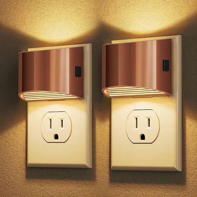 DORESshop LED Night Light[2 Pack], Night Lights Plug into Wall, 3 Level Brightness Adjustable Plug in Night Light, Dusk to Dawn Sensor Nightlights for Adults,Bedroom,Bathroom,Hallway,3000K Rose Gold