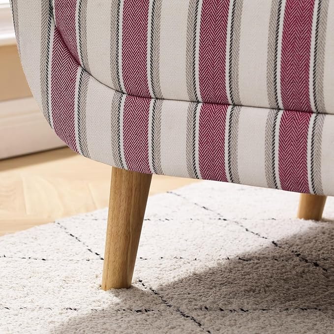VANOMi Mid-Century Accent Chair with Stripe Pattern, Modern Linen Fabric Armchair with Wood Legs, Club Chair for Living Room, Comfy Upholstered Side Chairs for Bedroom, Reading, Small Place (Red)