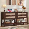 LEYAOYAO 31.5" Wide Rattan Night Stand, Large Boho Nightstand, Bedside Table with Storage, Tall Bed Side End Tables, Chest of Drawers for Bedroom, Living Room, Hallway（Walnut,2 Drawers with Charger,2）