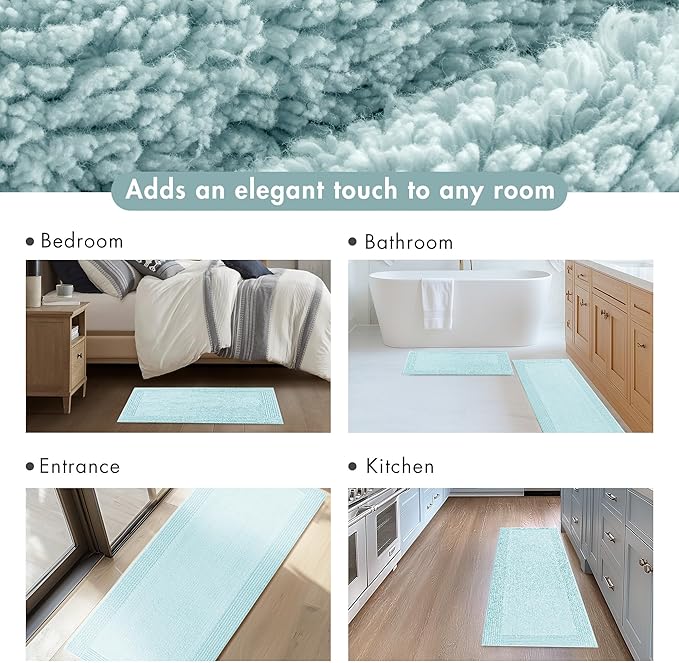 Madison Park Splendor Reversible 100% Cotton Tufted Bathroom Rug-3000 GSM Hotel Quality Luxurious Plush Medium Pile Bath Mat Absorbent, Quick Dry, Shower Room Décor, 24x60 Blue
