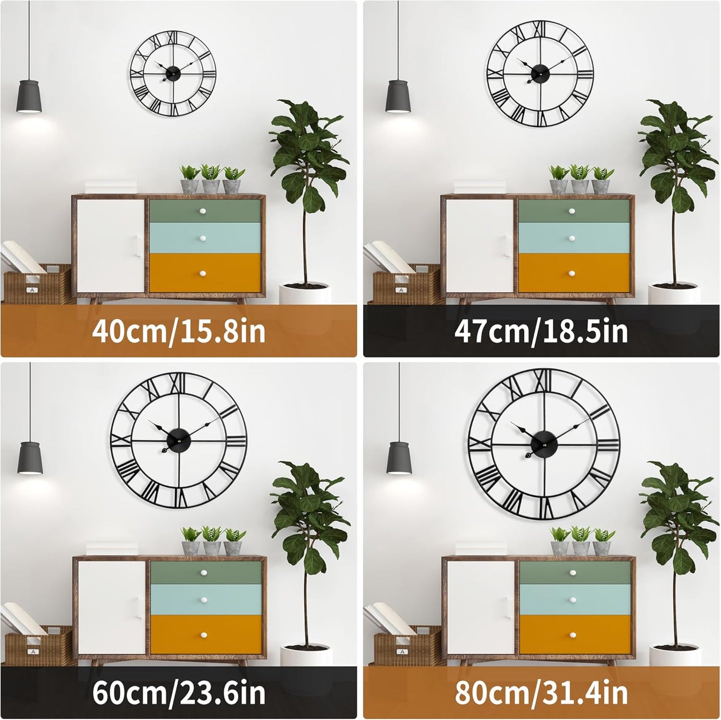 Large Wall Clock for Living Room Decor - 60cm/ 24 Inches Silent Non-Ticking Metal Wall Clocks Battery Operated, Vintage Decorative Modern Wall Clock for Bedroom, Office, Farmhouse Decor