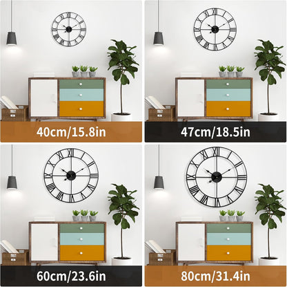 Large Wall Clock for Living Room Decor - 47cm/ 18 Inches Silent Non-Ticking Metal Wall Clocks Battery Operated, Vintage Decorative Modern Wall Clock for Bedroom, Office, Farmhouse Decor