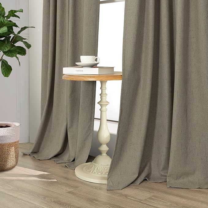 Pitalk Taupe Blackout Curtains 84 Inches Long for Bedroom 2 Panel Burg Linen Textured Room Darkening Drapes Thermal Insulated Dark Brown Curtains for Living Room Window Modern Farmhouse 84 Inch Length