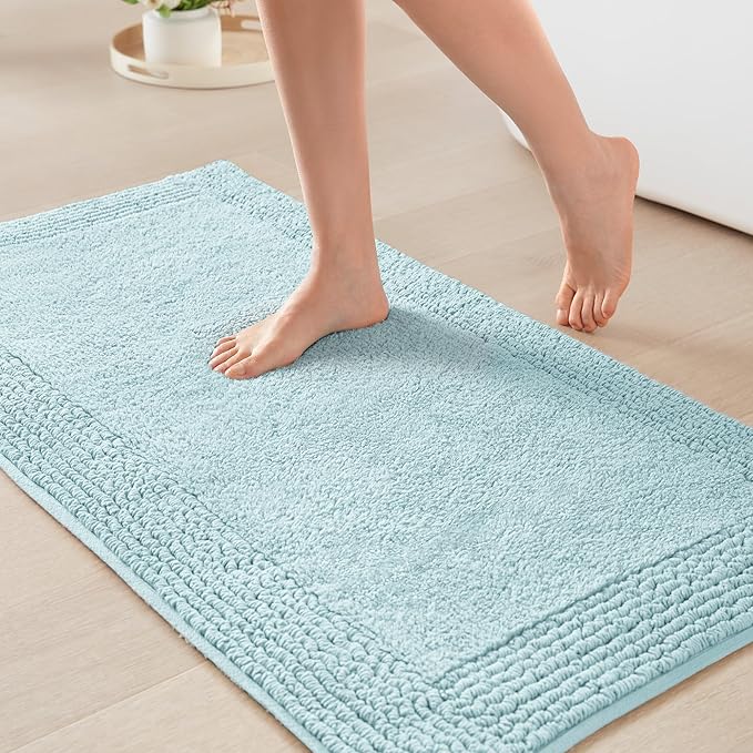 Madison Park Splendor Reversible 100% Cotton Tufted Bathroom Rug-3000 GSM Hotel Quality Luxurious Plush Medium Pile Bath Mat Absorbent, Quick Dry, Shower Room Décor, 20x30 Blue