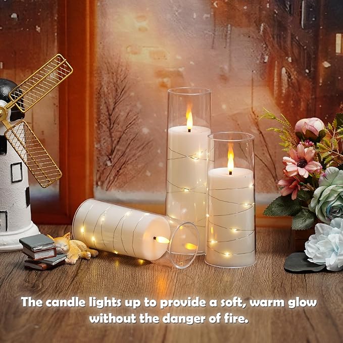 Flameless LED Candles with Timer 5 Pc Flickering Flameless Candles for Romantic Ambiance and Home Decoration Stable Acrylic Shell,with Embedded Star String，Battery Operated Candles（White）