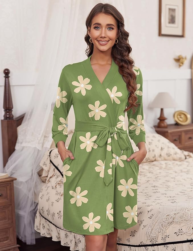 HOTOUCH Womens Robe Lightweight Short Knit Bathrobe Soft Ladies Sleepwear with Pockets