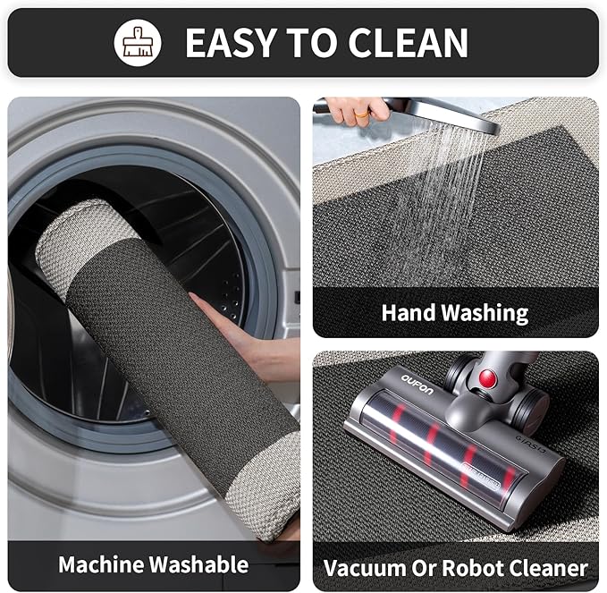 Kitchen Mats for Floor, Super Absorbent Kitchen Rugs Non Slip Washable, Soft Braided Kitchen Runner Rug, Standing Mat Kitchen Sink Mat, Easy to Clean, Black 17x59