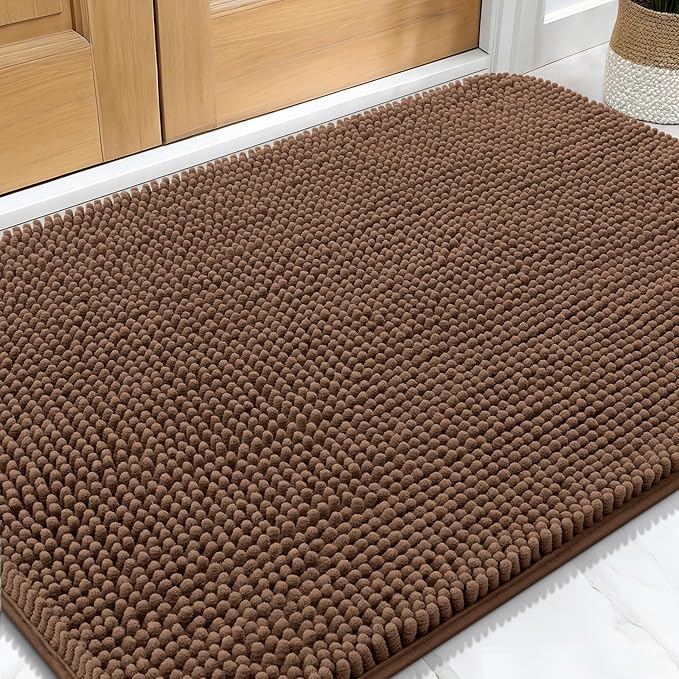 OLANLY Dog Door Mat for Muddy Paws 30x20, Absorbs Moisture and Dirt, Absorbent Non-Slip Washable Doormat, Quick Dry Chenille Mud Mat for Dogs, Entry Indoor Entryway Carpet for Inside Floor, Mocha