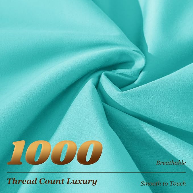 LBRO2M 1000 Thread Count 100% Cotton Sheets Set,King Size Bed Sheet 4 Piece Sets,Long Staple,16 Inches Deep Pocket,All Season,Bedding Super Soft Comforterble Breathable,Sateen(Lake Green)