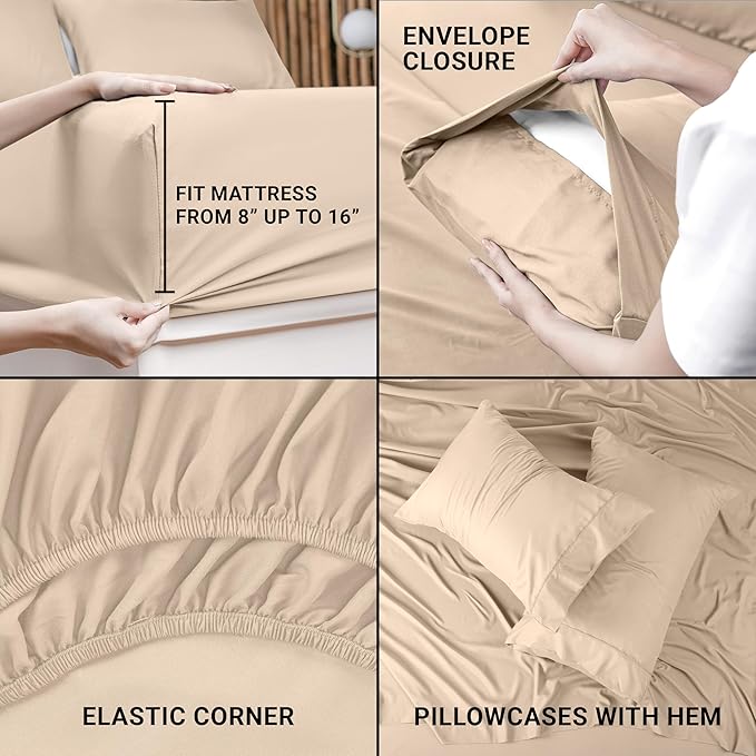 Utopia Bedding Twin Sheet Set – 3 Piece Bed Sheets for Twin Size Bed, Soft and Breathable Microfiber, Includes 1 Fitted Sheet, 1 Flat Sheet and 1 Pillowcase (Beige)