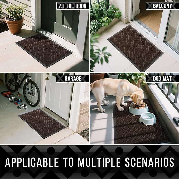 Yimobra Outdoor Mats for Front Door 29.5x17, All-Season Waterproof Doormat Outdoor Entrance, Heavy Duty Non-Slip Outside Door Mat for Garage Patio Proch Entryway Indoor, Coffee