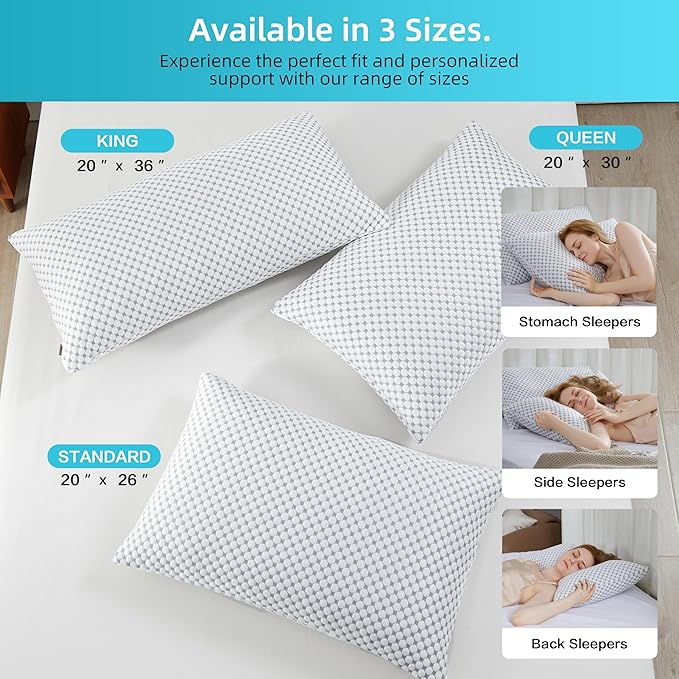 SAPHREAS Cooling Bed Pillows King for Sleeping, Luxury Hotel Shredded Memory Foam Pillows for Side Back Stomach Sleepers, Cool Firm Pillow for Neck Support
