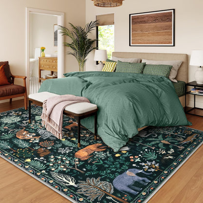 OJIA Jungle Print 8x10 Rugs for Living Room, Green Soft Bedroom Rug Washable Area Rugs 8x10, Modern Dining Room Rug Stain Resistant Floor Carpet for Playroom Kids Nursery Office, Green
