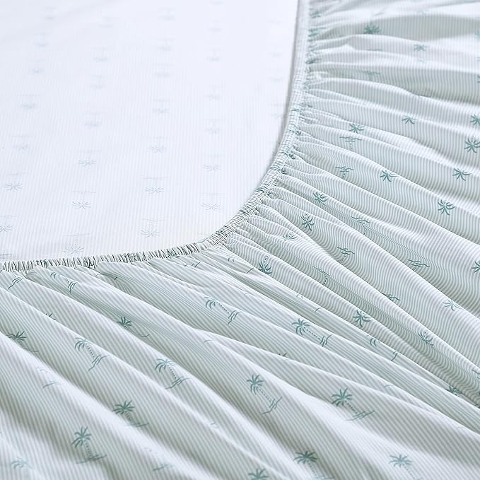 Tommy Bahama - Queen Sheets, Cotton Percale Bedding Set, Crisp & Cool, Stylish Bedding Set (Kaw Palms Blue, Queen)