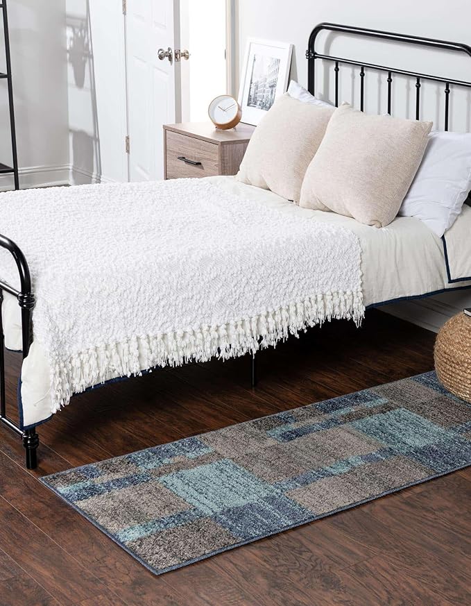 Unique Loom Autumn Collection Area Rug - Providence (2' 7" x 12' Runner, Blue Gray/ Light Brown)