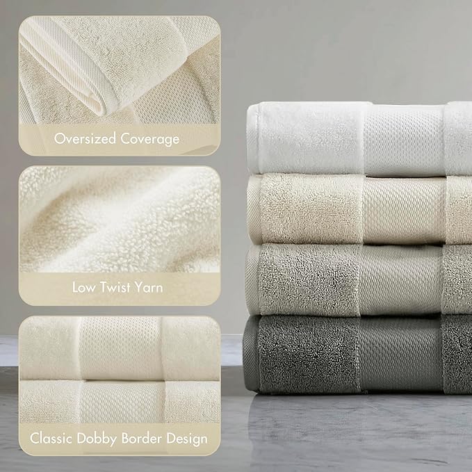 Madison Park Turkish Bath Towel Set 100% Cotton Bath Towel 600GSM Oversized Body Towel 2 Piece, Luxury Soft, Thick Spa Quality, Quick Dry Bathroom Towel, Jumble, 35" x 70", Natural