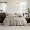 FOSSA Duvet Cover Set 100% Washed Cotton Linen Feel Super Soft Breathable Cozy 3 Pieces Bedding Sets Solid Cream Grey Twin