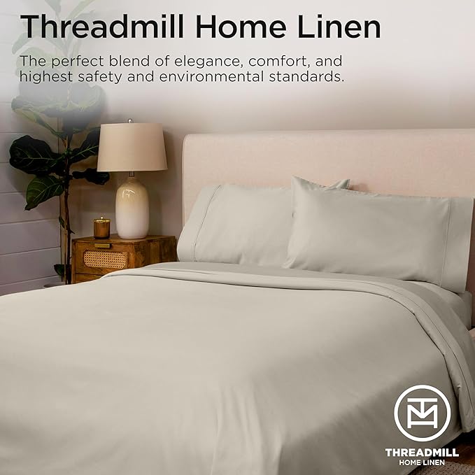 Threadmill Supima Cotton Queen Sheet Set, 1200 Thread Count Queen Sheets for Queen Mattresses, 4 Piece American Luxury Bed Sheets, Sateen Hotel Quality Sheets with Elasticized Deep Pocket, Taupe