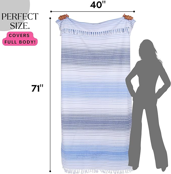 Native Fab 100% Cotton Peshtemal Turkish Bath and Beach Towels Set of 2, Large 40x71 Travel Sarong Gym Pool Spa Towels, Ultra Soft Quick Dry Absorbent Fouta Hammam Peshtemal Towels Navy Blue