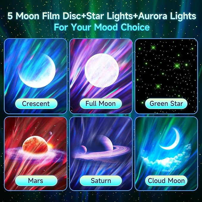 Star Projector Galaxy Light, 5 Moon+21 RGB Colors+15 White Noises Northern Lights Projector, Bluetooth Speaker Aurora Light Projector, Star Projector for Ceiling for Adults, Moon Projector+Starlight