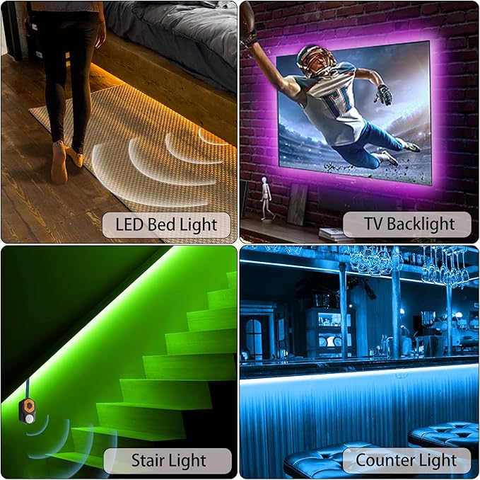Under Bed Lights Motion Sensor LED Light Strip, 9.84ft 3 Mode RGB Motion Activated Bed Light with Music Sync and Timer, Color Changing Dimmable Night Lights with Remote APP Control for Bedroom