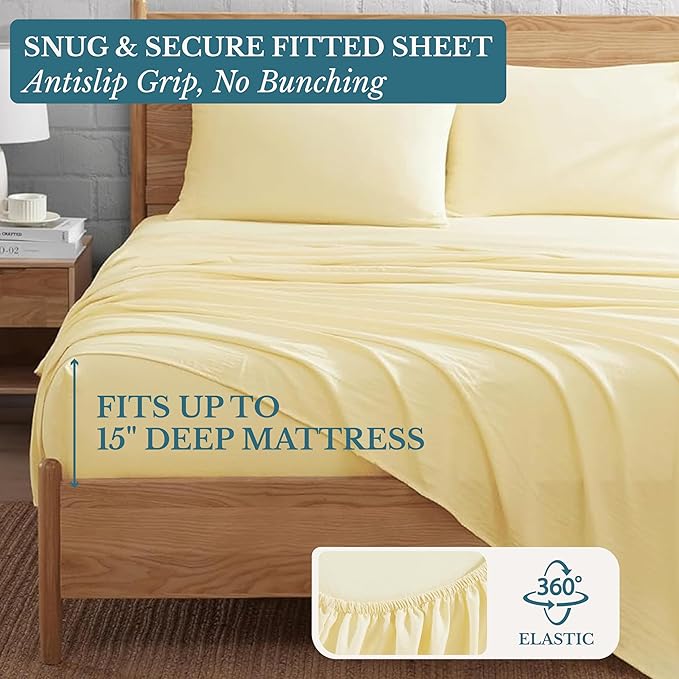 Casa Platino Sheets California King Size Bed Set, Pre-Washed Ultra Soft California King Bed Sheets Set, Brushed Microfiber Cooling Sheets, California King Size Sheets Set with Deep Pockets - Vanilla