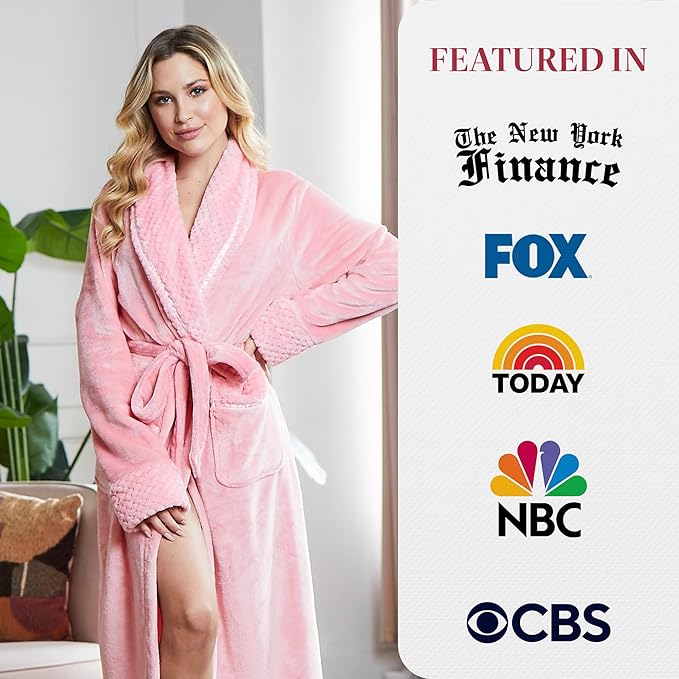 Lotus Linen Plush Robes for Women - Soft Bathrobe, Custom Monogram, Warm Fleece Robe with Pockets