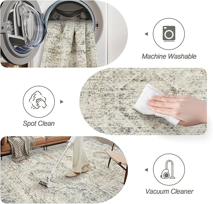 6x9 Area Rug for Living Room Washable 6x9 Non-Slip Modern Rugs for Bedroom Dinning Room Ultra-Thin Indoor Blue Ivory