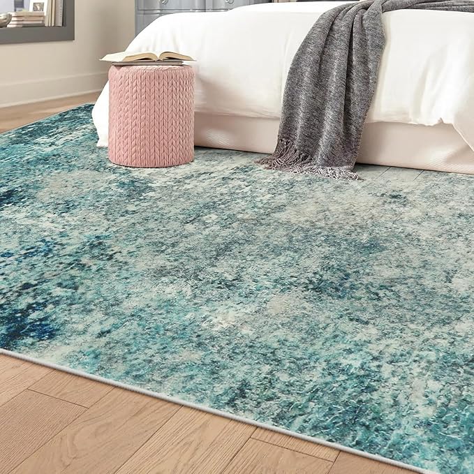 Lahome Modern Abstract 8x10 Area Rugs for Living Room, Washable Accent Rugs for Bedroom Stain Resistant Non Slip, Large Soft Indoor Carpet for Dining Room Table Home Office Decor, Blue/Grey