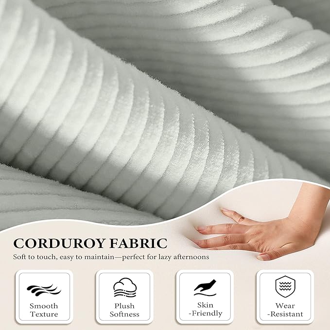 Boneless Couch Folding Couches for Living Room Sofa, Futon Sofa Bed with Sleeper Sofa, Futon Couch with Fixed-Shape Oversized Corduroy Upholstered (Light Grey, 81 Inches)