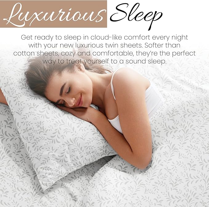 Linen Market 3 Piece Twin Bedding Sheet Set (Gray Vines) - Sleep Better Than Ever with These Ultra-Soft & Cooling Bed Sheets for Your Twin Size Bed - Deep Pocket Fits 16" Mattress