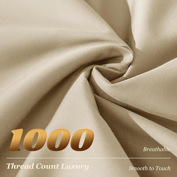 LBRO2M 1000 Thread Count 100% Egyptian Cotton Sheets Set Queen Size, 4 Piece Sets Bed Sheet Deep Pocket Sheet Set 16" Soft Comfortable All Season (Queen, Linen)