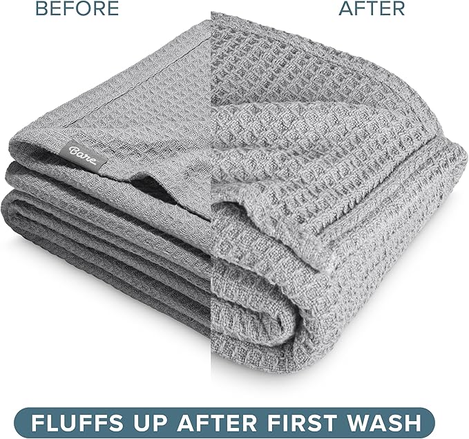Bare Home Light Grey Waffle Blanket, 108Wx90L, 100% Cotton, Soft & Breathable Throw for All Seasons, Lightweight Blanket, Perfect for Layering Bed, Sofa & Couch (King/Cal King, Light Grey)