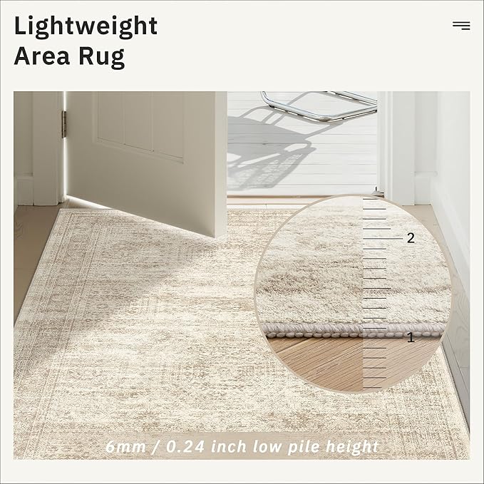 Runner Rug 2'6" x 12' Washable Non-Slip Runner Rugs for Kitchen Bathroom Laundry Room Vintage Ultra Thin Runners for Hallway Entryway Beige