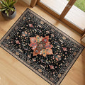 Area Rugs 2'x3' Washable Non-Slip, Floral Vintage Distress Print Pattern Medallion Carpet for Living Room Bedroom Dining Room, Black Colorful Floral Dark Tan