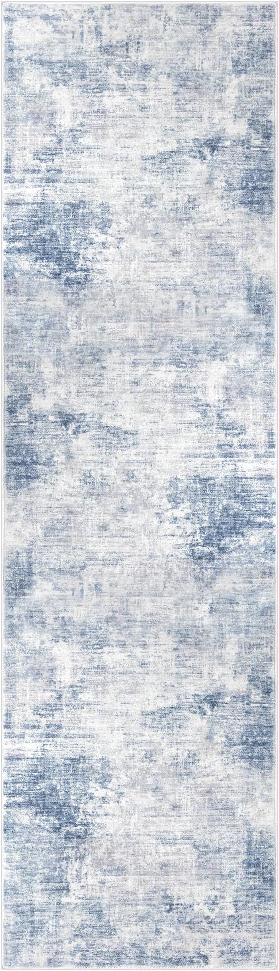 IOHOUZE Abstract Runner Rug 2x7 Ft Washable Runners for Hallways, Non Slip Kitchen Runner Printed Faux Wool Entryway Runners Indoor, Modern Floor Carpet for Hall Kitchen Bedroom, Light Blue White